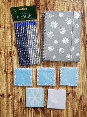IKEA Snowflake Journal & Wood Pencil Sticky Note Set Pack Bundle Blue Gray